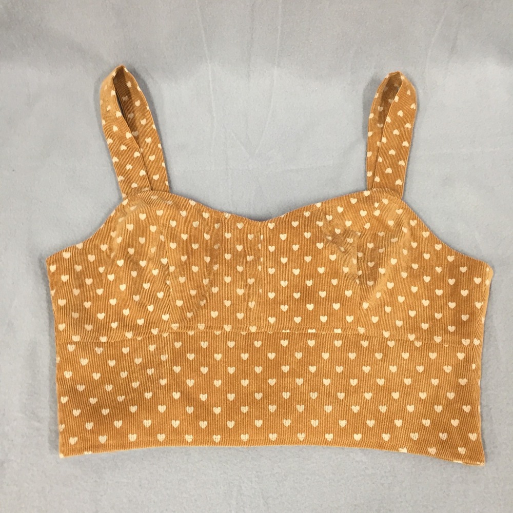 Le Lis Collection Corduroy Heart Print Crop Top Mustard Yellow Womens Large NWT